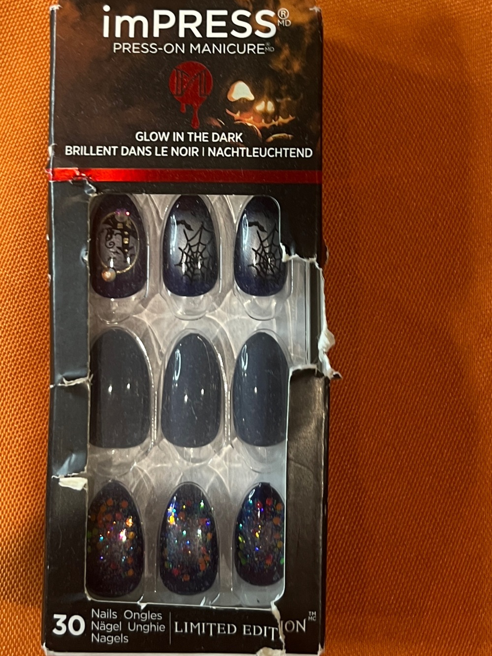♥️ imPRESS Women Makeup Press-On Nails - Black & grey  with Glitter - Picture 11 of 12